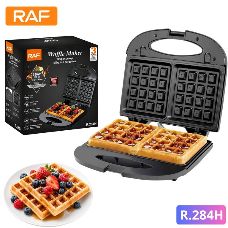 Maquina RAF Eléctrica Waflera Doble Cara Antiadherente 750W RAF R284H