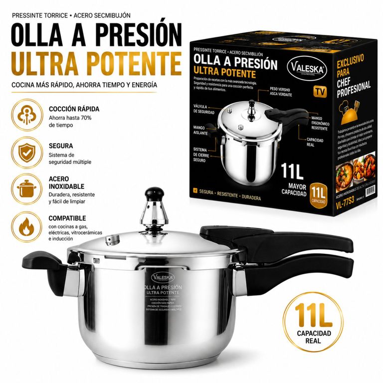 Olla a presión de acero inoxidable 11 litros