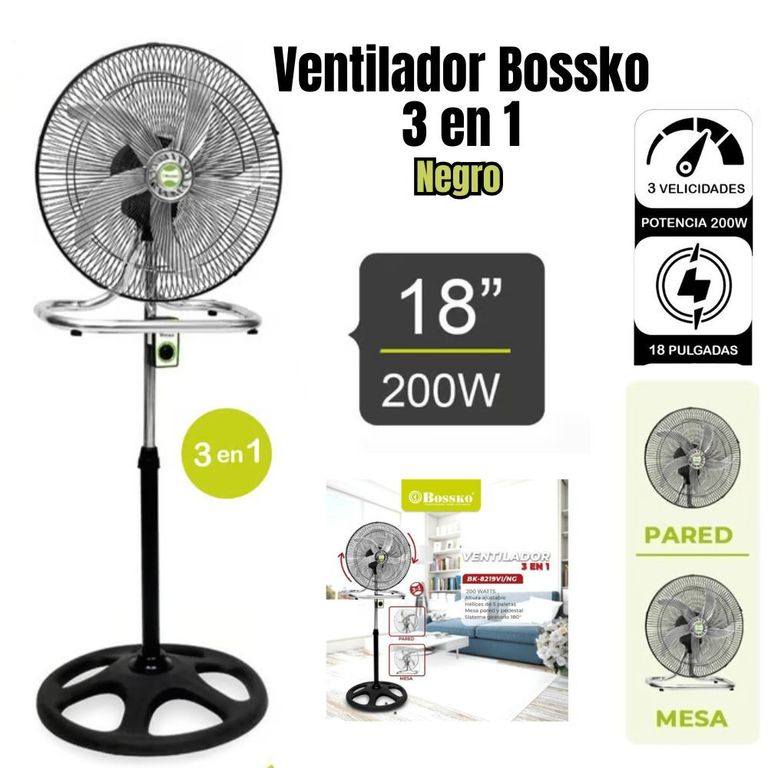 Ventilador De 5 Aspas 3 En 1 De 18″ 200W BK-8219VI/NG - NEGR
