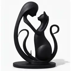 GENERICO - ADORNO EXCLUSIVO ESCULTURA PERSONA MUJER Y GATO NEGRO 23cm x 16cm x 15cm