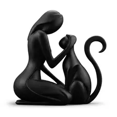 GENERICO - ADORNO EXCLUSIVO ESCULTURA PERSONA MUJER Y GATO NEGRO 23cm x 22cm x 9cm