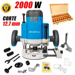 DONGCHENG - Ruteadora Fresadora Industrial 1 / 2 '' DMR06-12 2000W Velocidad Variable + 24 Fresas