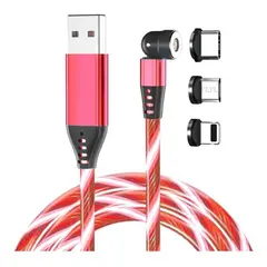 GREENPORT - Cable Cargador Led Magnético 3a 540° Microusb Tipoc Ios - Rojo 2 Metros
