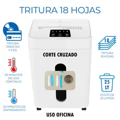 GENERICO - Trituradora de Papel 18 Hojas Corte Cruzado 25 Litros