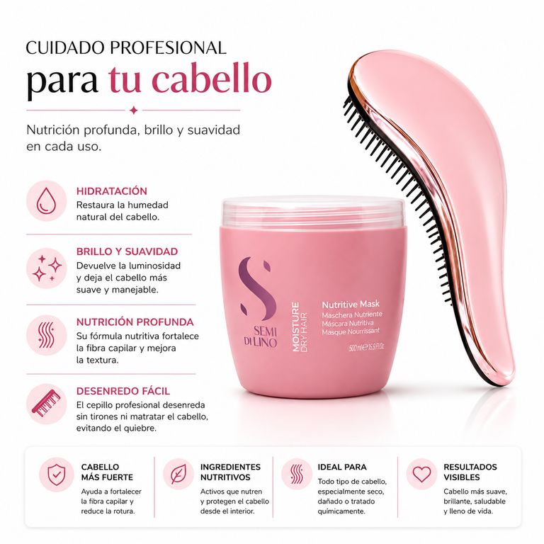MASCARILLA NUTRITIVA 500 ML + CEPILLO DESENREDANTE