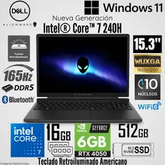 Dell - Laptop Alienware 15 DA15260 Intel Core 7 240H 16GB RAM 512GB SSD RTX 4050-6GB 15.3" WUXGA 165 Hz