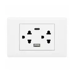 FERREXPRESS - Tomacorriente Doble CTierra Doble Toma USB A y C Empotrable - Blanco
