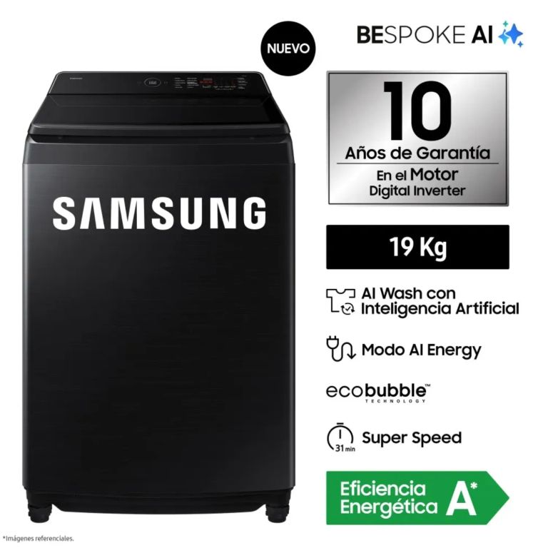 Lavadora 19 Kg AI Wash EcoBubble WA80F19S8BPE Negro