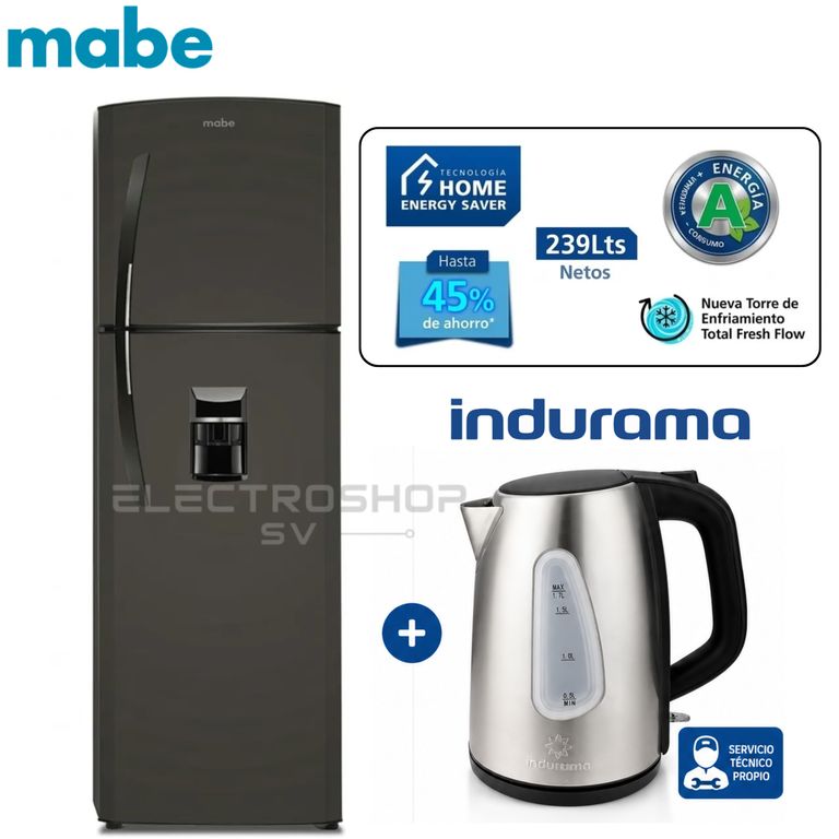 Refrigeradora 239L RMA255FYPG Grafito + Hervidor Indurama