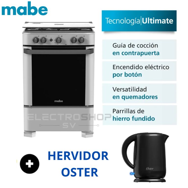 COCINA CMP6010FG1 A GAS DE 4 HORNILLAS SILVER + HERVIDOR OSTER