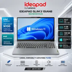 LENOVO - Laptop IdeaPad Slim 3 Intel N100 4GB 128GB UFS 15.6" FHD Win11 Grey 82XB00HVUS