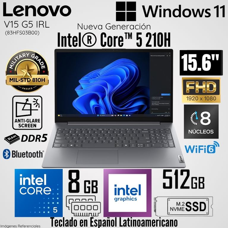 Laptop V15 G5 IRL Intel Core 5 210H 8GB RAM 512GB SSD 15.6" FHD Luna Grey - 83HFS03B00