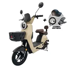 JEFF BIKE - BICIMOTO MODELO EVO 929 + COMBO MOTERO COLOR BEIGE 60KM AUTONOMIA CON BATERIA DE GRAFENO