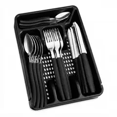 GENERICO - SET DE CUBIERTOS ACERO INOXIDABLE CON MANGO DE PLASTICO Y ORGANIZADOR DE CAJON MODELO GRANDE x25PCS COLOR NEGRO