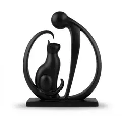 GENERICO - ADORNO EXCLUSIVO ESCULTURA PERSONA MUJER Y GATO NEGRO 23cm x 9cm x 19cm