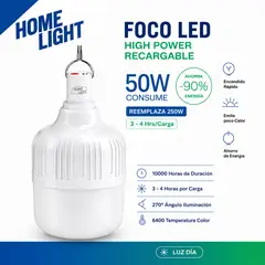 HOME LIGHT - Foco LED Recargable 50W 6400K con Gancho