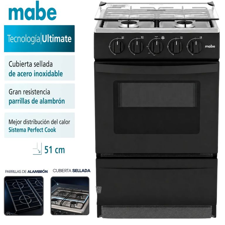 Cocina de Piso a Gas Inox EMP2000AN0 51cm negro