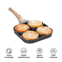 GENERICO - SARTEN ANTIADHERENTE DE GRANITO CON 4 DIVISIONES PARA PANQUEQUES Y HUEVOS
