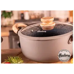 HUDSON - Cacerola Olla Antiadherente Granito Gris 26cm con Tapa