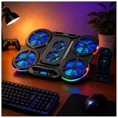 AIRBOOM - Cooler para Laptop RGB 6 Ventiladores Pantalla LCD Soporte Celular 9 a 17 Pulgadas