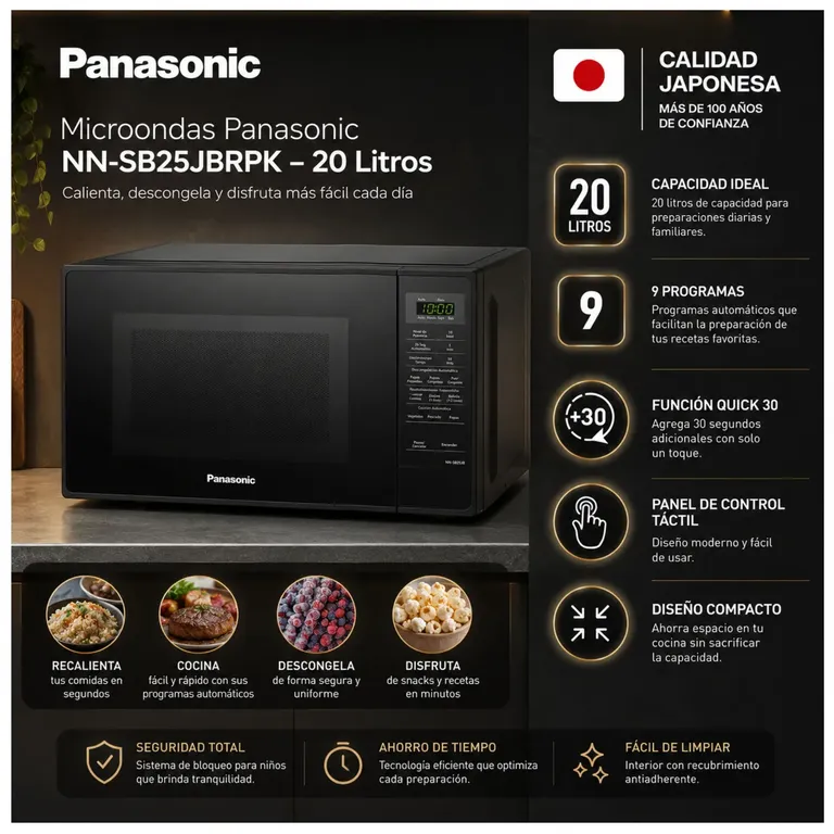 Microondas NN-SB25JBRPK 20L 700W Cocina Fácil