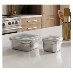 GENERICO - SET DE 2 TAPERES CUADRADOS FACUSA CYBUS CLICK DE 800 ML Y 550 ML ACERO INOXIDABLE