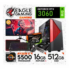 AMD - PC Gamer Ryzen 5 5500 + RTX 3060 12GB + 16GB RAM + SSD 512GB · Monitor 24" Full HD + Kit Teros