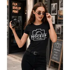 NEBULA - Polo Mujer Mockup - Negro