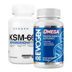 EVOGEN - Ashwagandha KSM-66 / 600 MG - 60 Capsulas + Omega 3 3000 MG - 90 Capsulas
