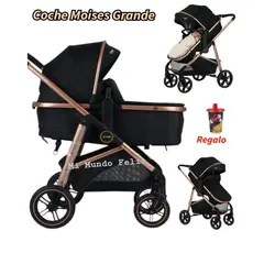 Baby - Coche para Bebe Moises GRANDE Reversible Negro
