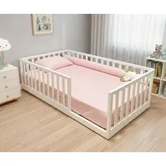 GENERICO - Cama de plaza y media corral montessori blanco