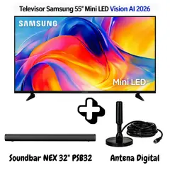 SAMSUNG - Televisor 55 Pulgadas MINI LED Vision IA UHD 4K UN55M70HAGXPE + Antena Gratis + Soundbar Nex