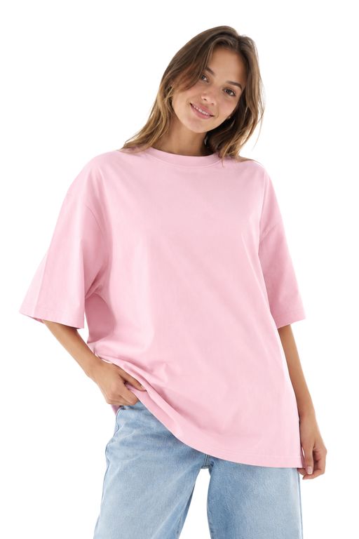 Polo Oversize Basico Algodon Mujer Rosado Claro