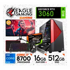 NVIDIA - PC Gamer Intel Core i7‑8700 + RTX 3060 12GB + 16GB RAM + SSD 512GB · Monitor 24" Full HD + Kit Teros