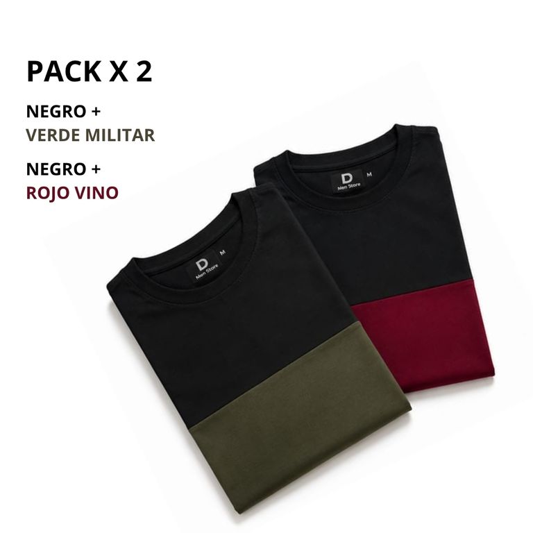 PACK 2 POLOS hombre - algodón peruano Negro Rojo vino Verde Militar