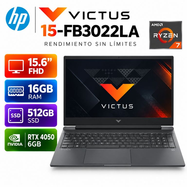 Victus 15-fb3022la Ryzen 7-7445HS, 16GB RAM, 512GB SSD, RTX 