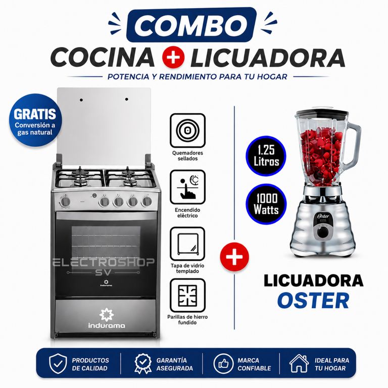 COCINA CORUÑA DE 4 HORNILLAS GRIS + LICUADORA OSTER