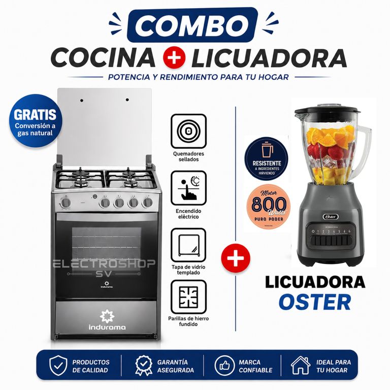 COCINA CORUÑA DE 4 HORNILLAS GRIS + LICUADORA OSTER 6 VELOCIDADES