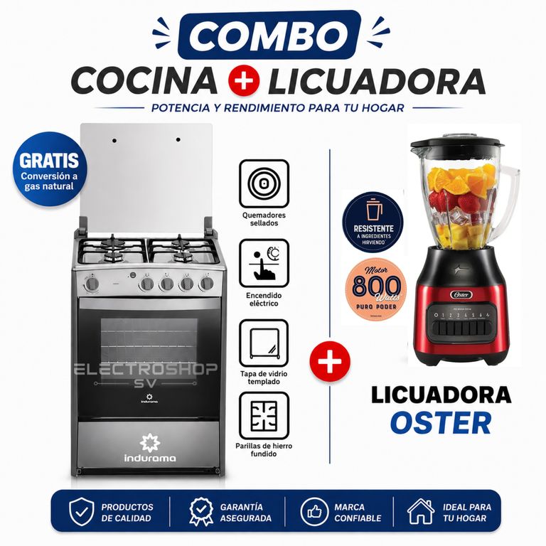 COCINA CORUÑA DE 4 HORNILLAS GRIS + LICUADORA OSTER 6 VELOCIDADES