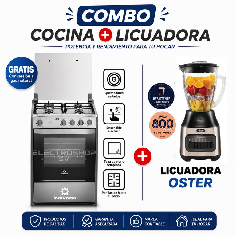 COCINA CORUÑA DE 4 HORNILLAS GRIS + LICUADORA OSTER 6 VELOCIDADES