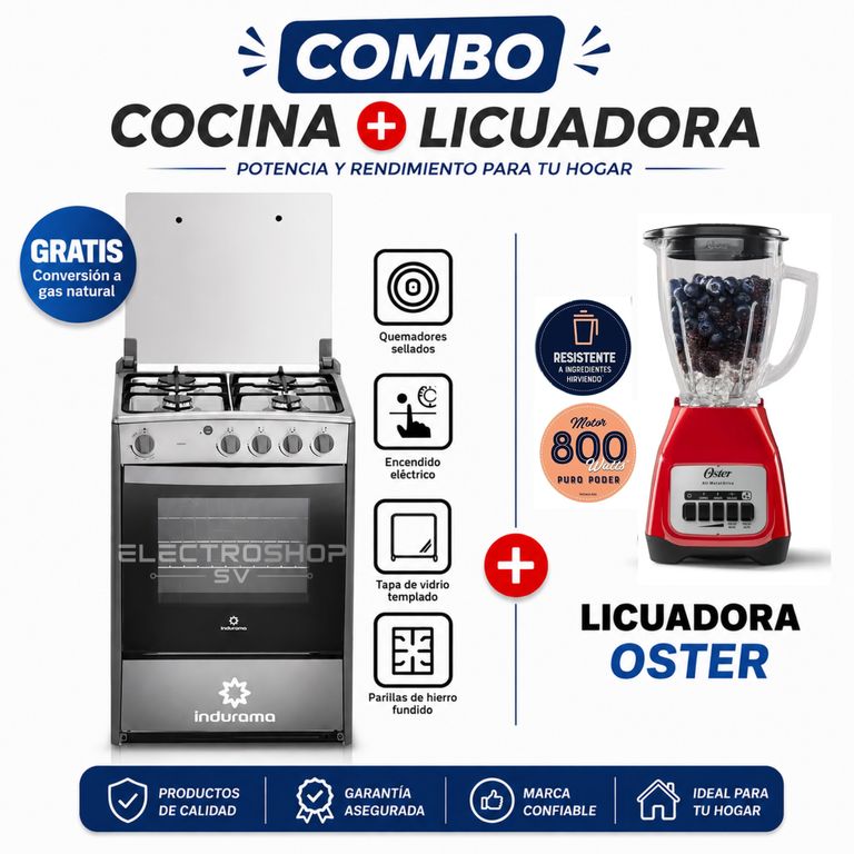 COCINA CORUÑA DE 4 HORNILLAS GRIS + LICUADORA OSTER 2 VELOCIDADES