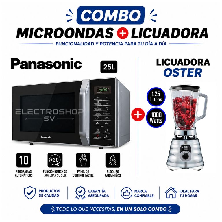 HORNO MICROONDAS 25 L. SILVER NN- SB34HM + LICUADORA OSTER