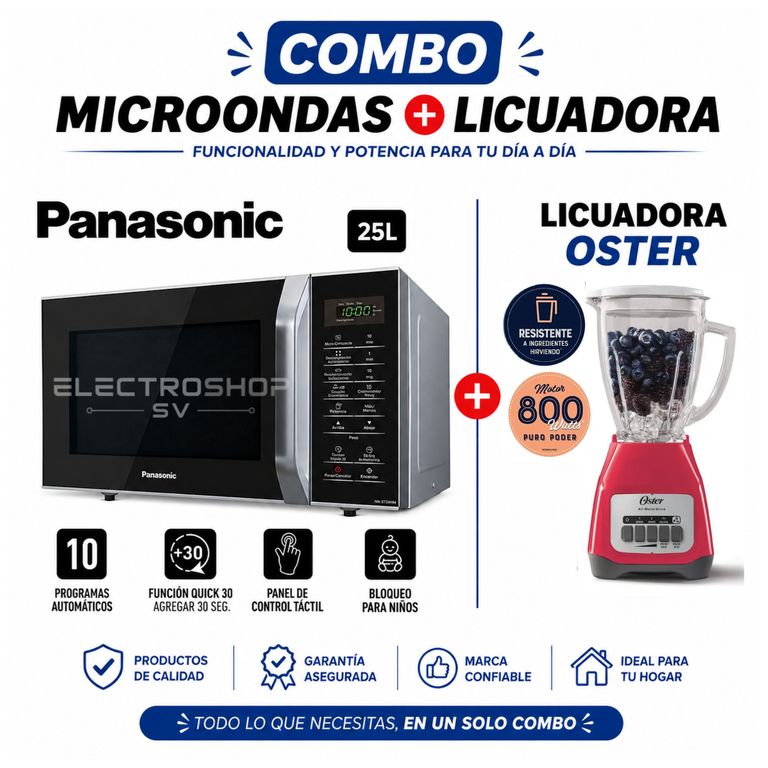 HORNO MICROONDAS 25 L. SILVER NN- SB34HM + LICUADORA OSTER 2 VELOCIDADES