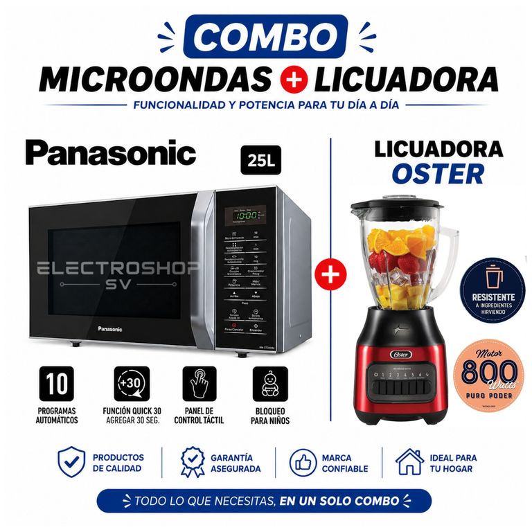 HORNO MICROONDAS 25 L. SILVER NN- SB34HM + LICUADORA OSTER 6 VELOCIDADES