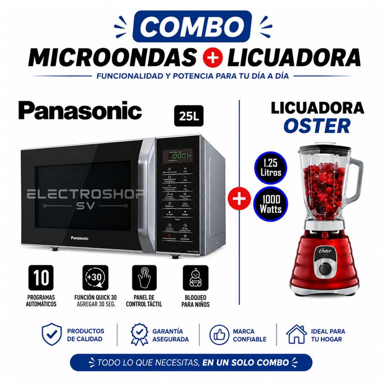 HORNO MICROONDAS 25 L. SILVER NN- SB34HM + LICUADORA OSTER ROJO