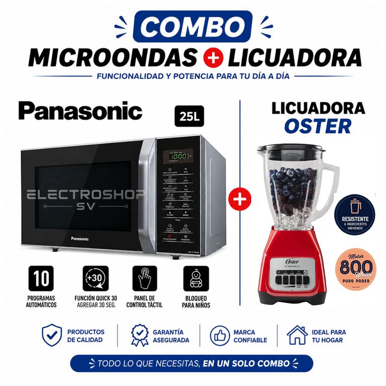 HORNO MICROONDAS 25 L. SILVER NN- SB34HM + LICUADORA OSTER 2 VELOCIDADES