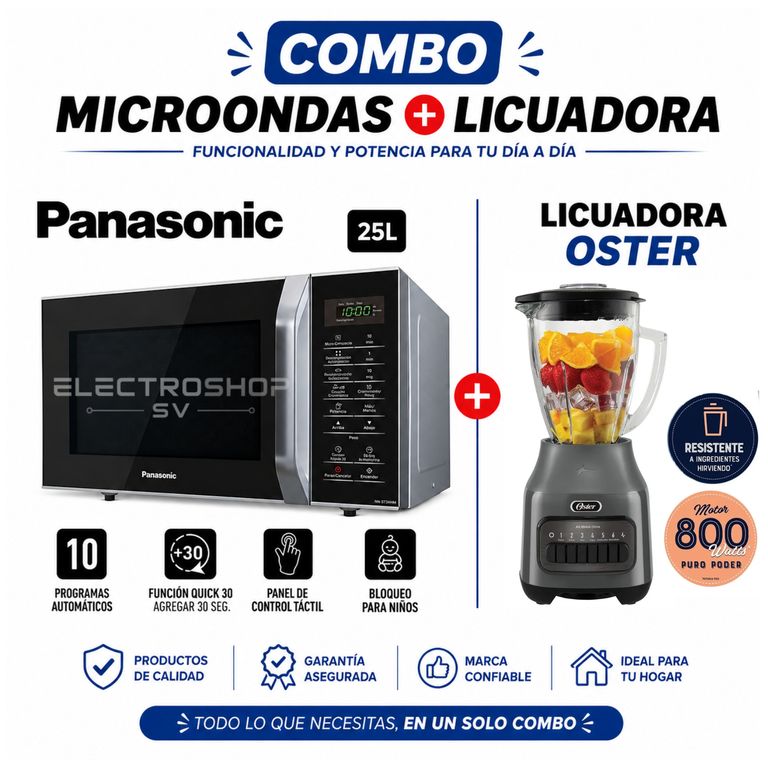 HORNO MICROONDAS 25 L. SILVER NN- SB34HM + LICUADORA OSTER 6 VELOCIDADES