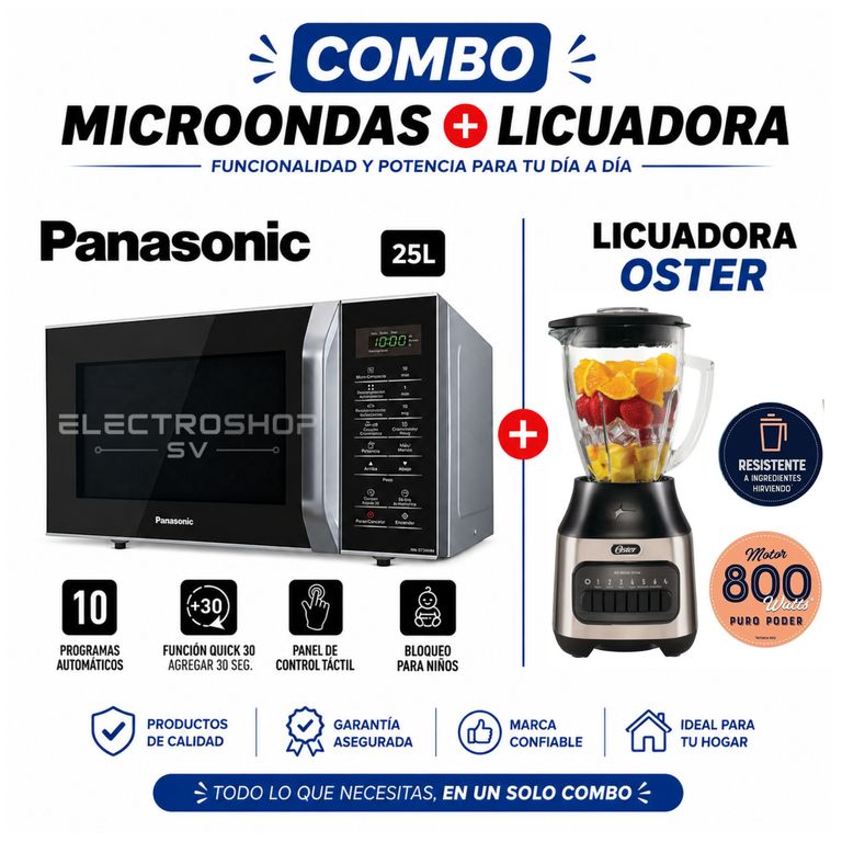 HORNO MICROONDAS 25 L. SILVER NN- SB34HM + LICUADORA OSTER 6 VELOCIDADES