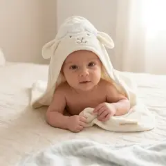 ACOLCHONADITOS - Toalla de Baño para Bebé con Capucha Ovejita - Blanco