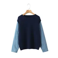 PEACE AND LOVE - Chompa de Hilo Con Mangas Jean Modelo Coreano Importado
